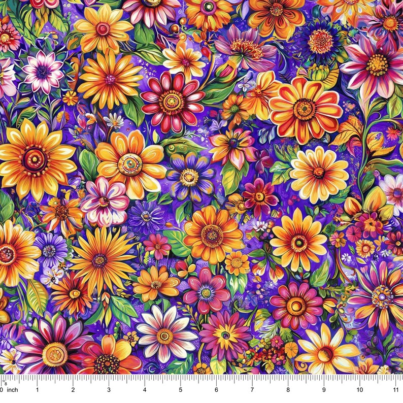 Garden Inspiration Collection Premium Cotton Fabric Quilting Material Digital Print Design Summer Floral Pattern Purple Background Beautiful Daisy Textile Sewing Project Essential Professional Quality Construction Craft Supply Botanical