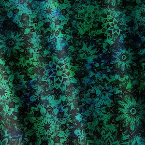 Green Blue Floral Cotton Fabric by the Half Yard Wide Back 108 Wide Backing Dahlia 27 Combed Cotton Digital Print Quilt Backing Fabric