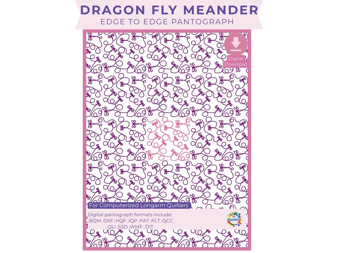Digital Quilting Pattern Dragonfly Meander Design Template Computerized ...