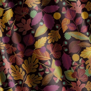 Fall Fabric by the Half Yard Harvest Mini Dark Background Fall Leaves 100% Cotton Fabric  Autumn Leaves Fabric for Fall P & B Textiles