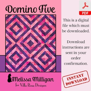 Domino Five Fat Quarter Quilt Pattern Wall Hanging Quilted Lap Throw Half Square Triangle Patchwork Project Beginner Friendly Digital PDF