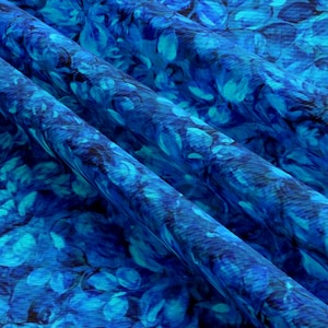 Ocean Blue Cotton Quilting Fabric by the HALF yard Blue Aqua Royal Blue Combed Cotton Digital Print Fabric Blue Tonal Fabric Foliage FF