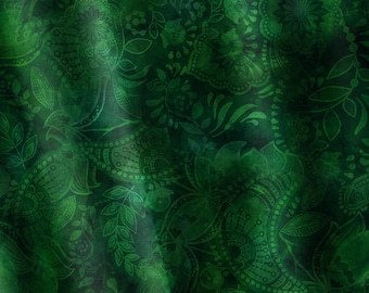 Emerald Green Paisley Floral Cotton Quilting Fabric Forest Tonal Cotton Blender Quilting Fabric by Half Yard Christmas Green Floral FabricFT