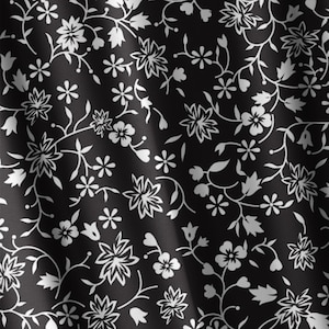 White on Black Floral Fat Quarter Black and White Fabric for Quilting 1  Quilting Fabric by Half Yard Tiny White Floral Black Background