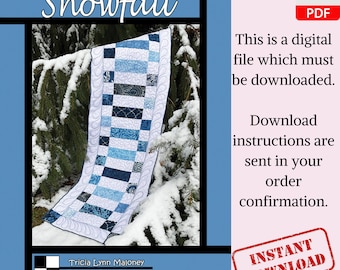 Modello digitale per runner da tavola con effetto neve, modello per trapunta, comò con motivi di scarto, sciarpa da parete, progetto patchwork per principianti, arredamento per la casa in formato PDF