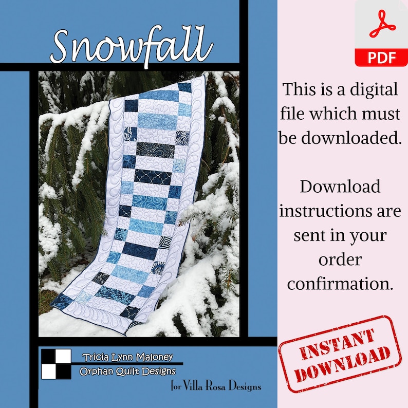 Snowfall Digital Table Runner Pattern Quilt Pattern Scrappy Dresser Scarf Wall Hanging Patchwork Project Beginner Friendly Home Decor PDF
