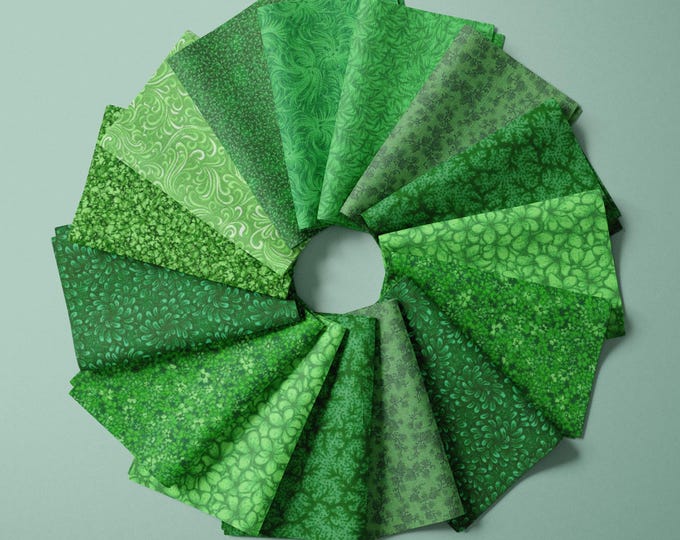 Green Tones Fat Quarter Bundle Cotton Stash Builder Tone on Tone Fat Quilting Fabric Gift for Quilter Green Tone Blender Quilter Gift