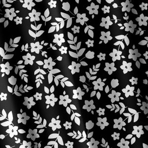 White on Black Floral Fat Quarter Black and White Fabric for Quilting 7  Quilting Fabric by Half Yard Small White Floral Black Background