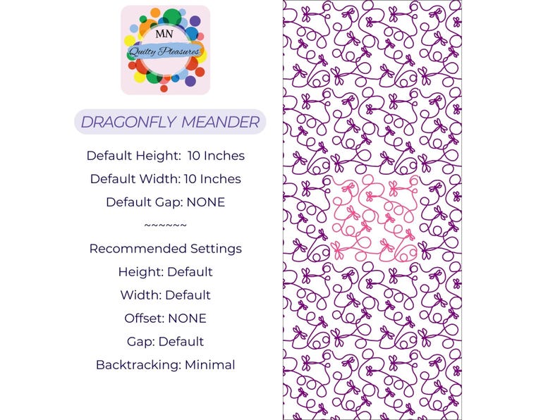 Digital Quilting Pattern Dragonfly Meander Design Template Computerized ...