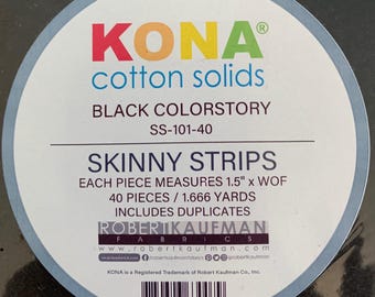 Black Cotton Fabric Skinny Strip Quilting Material Solid Color Kona Precut Bundle Sewing Project 1.5 Inch Wide Jelly Roll Craft Supply Quilt