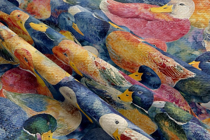 Duck Quilting Fabric Cotton Material Mallard Pattern Wildlife Design ...
