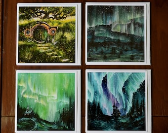 Conjunto de 4 cartões comemorativos, paisagens acrílicas