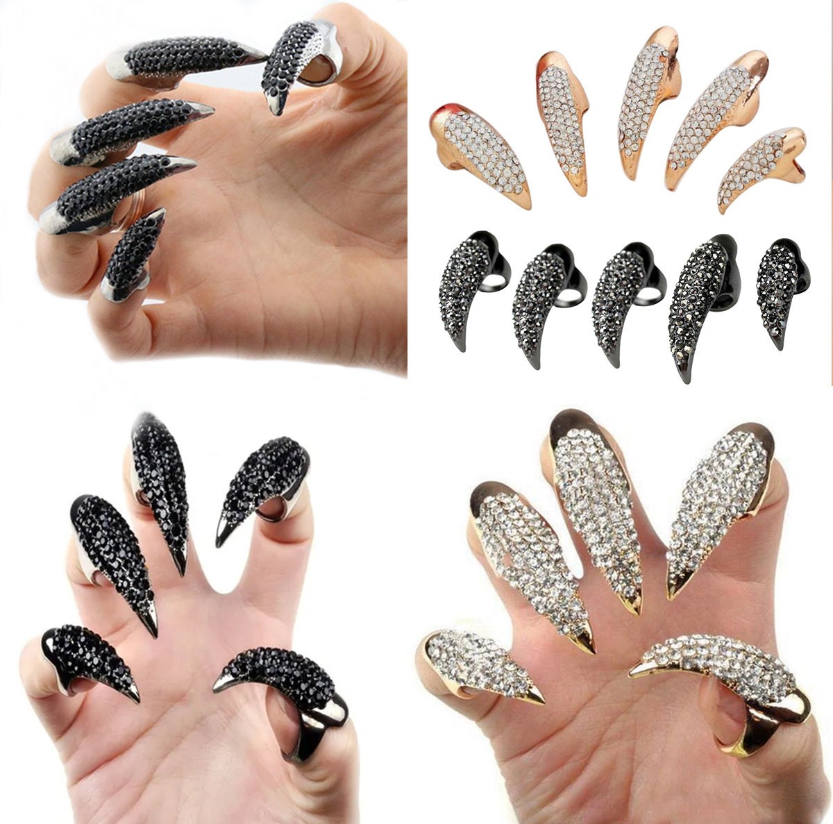 Mini Claw Rings,nail Tips,nail Guards,nail Jewels,finger Tips,metal  Claws,small Claws,gold Filigree,adjustable,5 Pcs. 