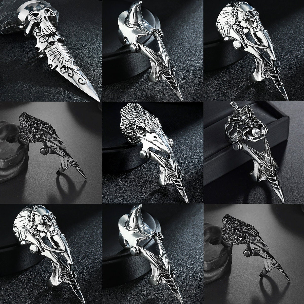 Gothic Punk Ring Rock Scroll Joint Armor Knuckle Metal Full Finger