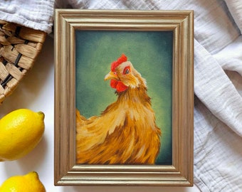 Chicken painting Poultry art print Small oil painting Still life print for Kitchen Giclee Print Farmhouse art Minimalist art