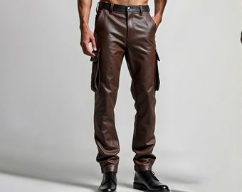 Pantalones de motociclista de cuero marrón hechos a mano para hombre / Pantalones de motociclista vintage / Estilo gótico rock steampunk
