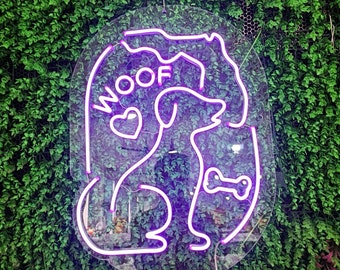 Woof Dog Neon Sign - Dog Neon Sign - Anime Neon Sign - Pet Neon sign - Neon Sign Art - Neon Sign Wall Decor