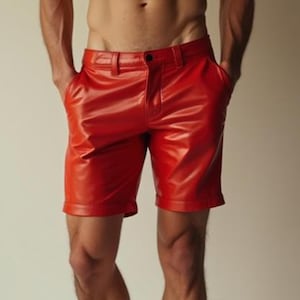 Handmade Red Leather Shorts for Men | Real Sheep Leather Hot Pants | Festival Summer Outfit | Custom Fit Party Shorts | Gothic Rave Wear