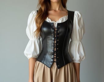 Genuine Cow Leather Corset Vest – Handmade Renaissance Gothic Lace-Up Top for Women | Gift For Her