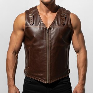 Men’s Genuine Cow Leather Vest | Western Biker Style Waistcoat | Vintage Brown Motorcycle Riding Vest | Handmade Sleeveless Jacket