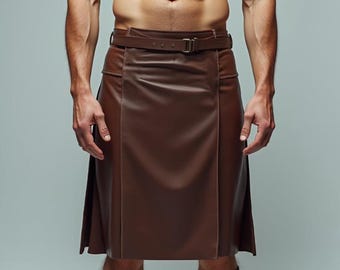 Kilt de couro marrom masculino | Saia de couro legítimo para homens | Traje masculino feito à mão | Moda para balada e festival do orgulho gótico | Presente para homens