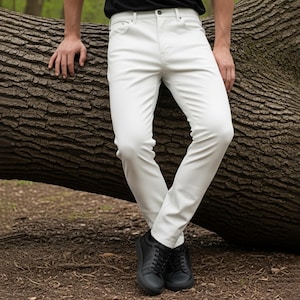 Men’s White Leather Pants | Genuine Cowhide | Handmade Biker Trousers | Custom Fit Motorcycle Pant
