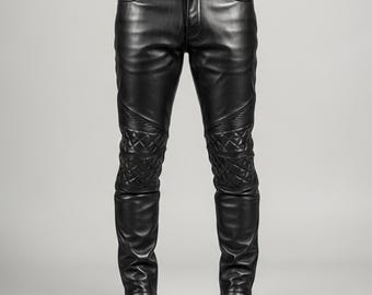 Men’s Black Leather Quilted Pants | Motorcycle Riding Pants | Handmade Biker Trousers | Custom Fit Motorcycle Pant