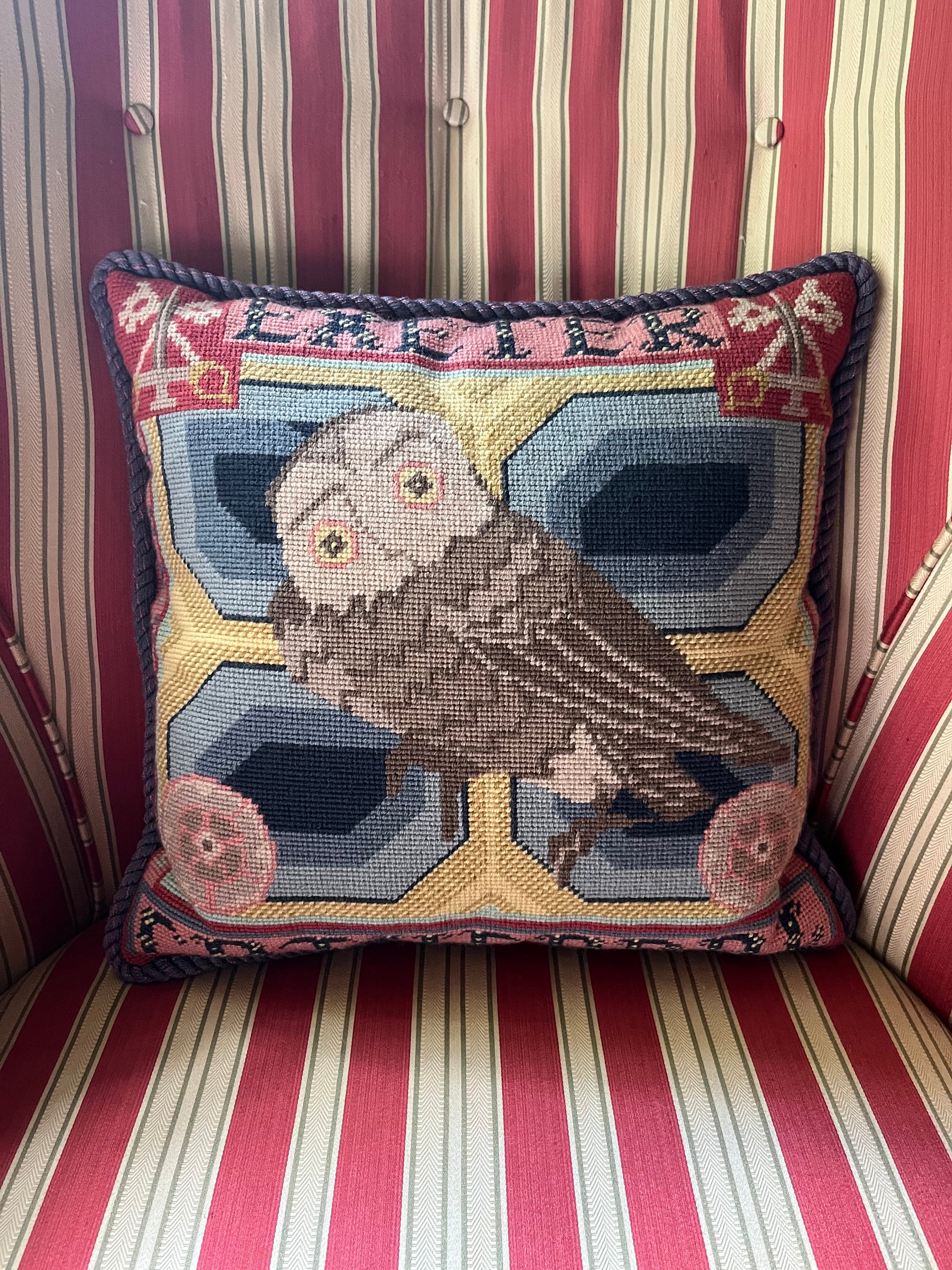 Needlepoint Owl Pillow - Decorative/Throw Pillow