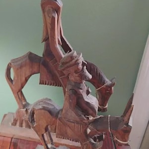 VINTAGE Hand-Carved Wooden Folk Art Sculpture Set -Don Quixote & Sancho Panza