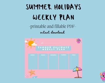 DIGITAL DOWNLOAD Summer Holidays Weekly Planner (printable and fillable PDF)