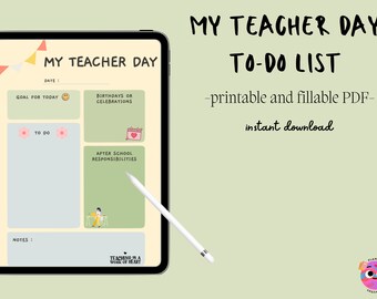 DIGITAL DOWNLOAD My Teacher Day editable digital to-do list