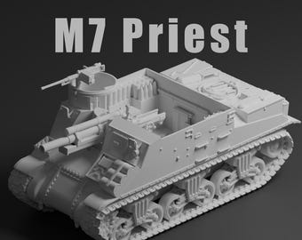 M7 Priest Unpainted Miniature – Dark Grey Resin Self-Propelled Howitzer – 1/48 • 1/56 • 1/64 • 1/72 • 1/76 • 1/87 • 1/100 • 1/144