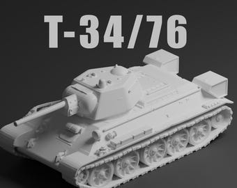 T-34/76 Unpainted Miniature – Dark Grey Resin Soviet Medium Tank – 1/48 • 1/56 • 1/64 • 1/72 • 1/76 • 1/87 • 1/100 • 1/144