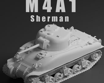 M4A1 Sherman Unpainted Miniature – Dark Grey Resin U.S. Medium Tank – 1/48 • 1/56 • 1/64 • 1/72 • 1/76 • 1/87 • 1/100 • 1/144