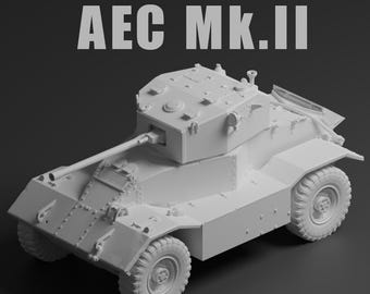AEC Armoured Car Mk II Unpainted Miniature – Dark Grey Resin British Armoured Car – 1/48 • 1/56 • 1/64 • 1/72 • 1/76 • 1/87 • 1/100 • 1/144