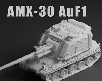 AMX-30 AuF1 Unpainted Miniature – Dark Grey Resin Self-Propelled Howitzer – 1/48 • 1/56 • 1/64 • 1/72 • 1/76 • 1/87 • 1/100 • 1/144