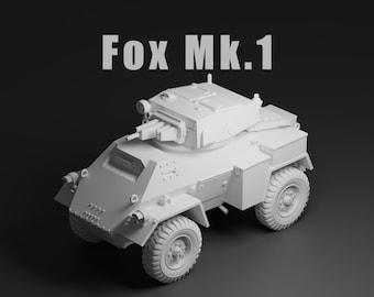 Fox Mk I Armoured Car Unpainted Miniature – Dark Grey Resin WWII Recon Vehicle – 1/48 • 1/56 • 1/64 • 1/72 • 1/76 • 1/87 • 1/100 • 1/144