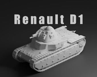 Renault D1 Unpainted Miniature – Dark Grey Resin French Infantry Tank – 1/48 • 1/56 • 1/64 • 1/72 • 1/76 • 1/87 • 1/100 • 1/144