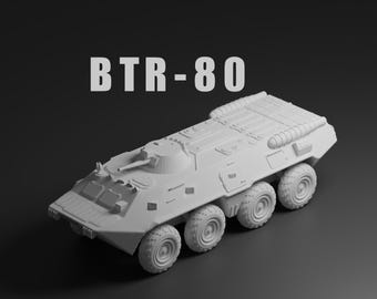 BTR-80 Miniatura sin pintar – Vehículo blindado de transporte de personal de 8x8 en resina gris oscuro – 1/48 • 1/56 • 1/64 • 1/72 • 1/76 • 1/87 • 1/100 • 1/144