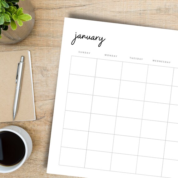 Monthly Blank Calendar: Instant Download Minimalist Calendar - Etsy