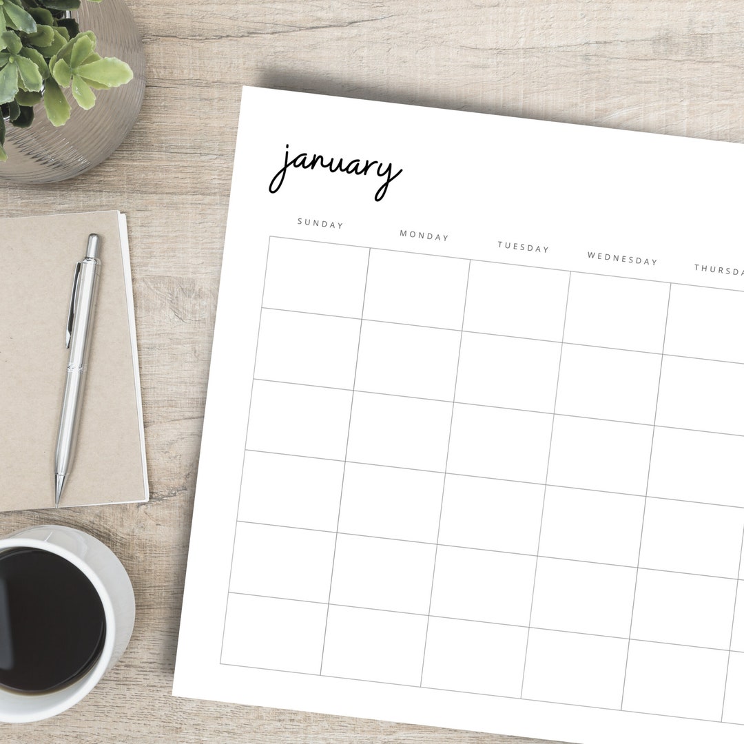 Monthly Blank Calendar: Instant Download, Minimalist Calendar, 11x8.5 ...