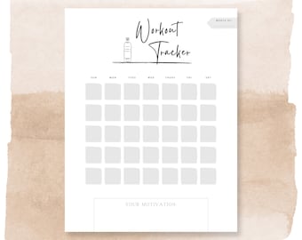 Workout Tracker | Monthly | Instant download | Minimalist Workout Tracker | 8.5x11 inches | Printable | PDF
