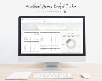 Budget Spreadsheet | GOOGLE SHEETS | Yearly | Monthly | Template | Minimalist | Financial Planner | Budget Dashboard