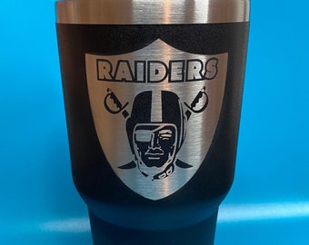 Raiders Black 30oz Stainless Steel Tumbler.Engraved Coffee Travel Mug Football Oakland Las Vegas Sports NFL game Christmas Birthday Dad Gift