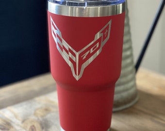 Corvette C8 70th Anniversary Wings Logo Designs 30oz Tumbler Laser Engraved C8 - C7 LT4 Stingray Chevrolet Sportscar Gift Christmas Birthday