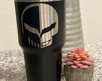 Corvette Racing Jake Skull C7 Wings Logo Designs 30oz Tumbler. Laser Engraved C8 C7 LT4 Stingray Chevrolet Sportscar Gift Christmas Birthday