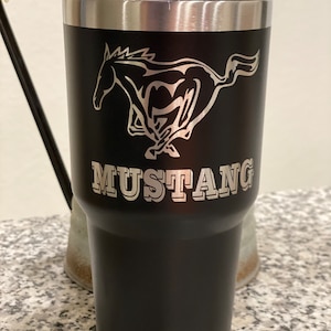 Mustang Black 30oz Double wall Stainless Steel Tumbler.Laser Engraved Coffee - Travel Mug - Ford - 5.0 - GT - Mustang - Race car