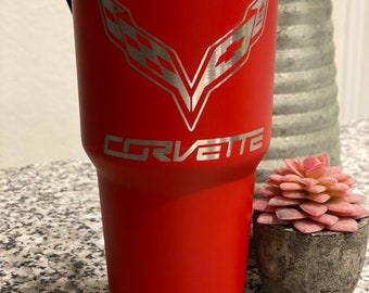 Corvette C7 Wings with Corvette Lettering 30oz Tumbler. Laser Engraved C8 - C7 LT4 Stingray Chevrolet Racecar Sportscar Gift Christmas