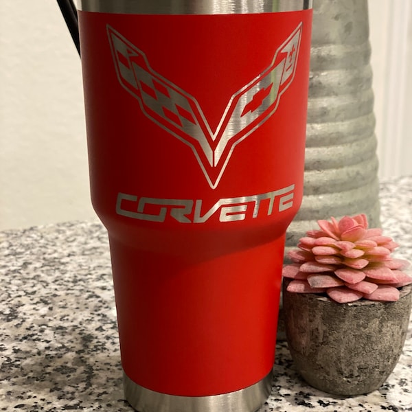 Corvette C7 Wings with Corvette Lettering 30oz Tumbler. Laser Engraved C8 - C7 LT4 Stingray Chevrolet Racecar Sportscar Gift Christmas