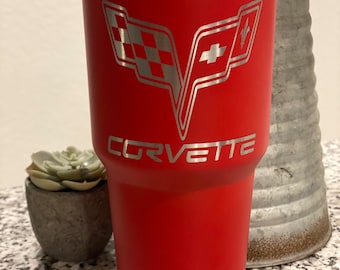 Corvette C6 Wings with Corvette Lettering Designs 30oz Tumbler. Laser Engraved LT4 Stingray Chevrolet Racecar Sportscar C7 C8 Gift Christmas